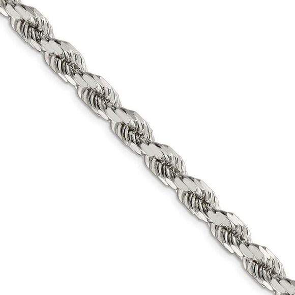 Men's 7mm Sterling Silver D/C Sided Solid Rope Chain Necklace, 22in